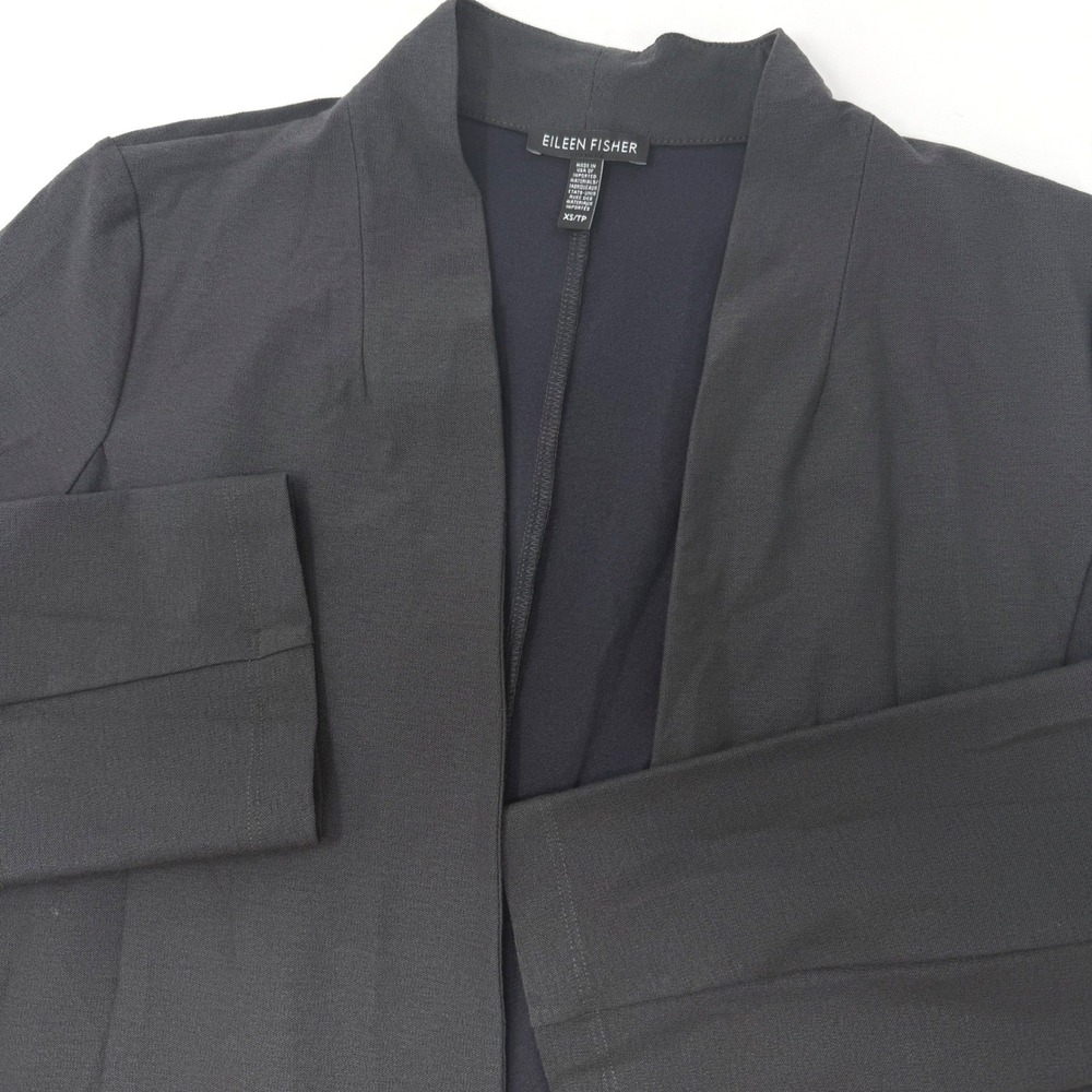 Eileen Fisher Womens XS Gray Open Front 3/4 Sleeve Blazer‎ Jacket